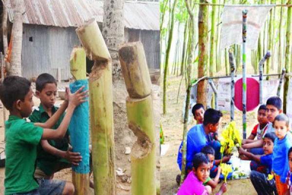 কলাগাছের শহীদ মিনারে আবেগে ভাসল যমজ দুইভাই