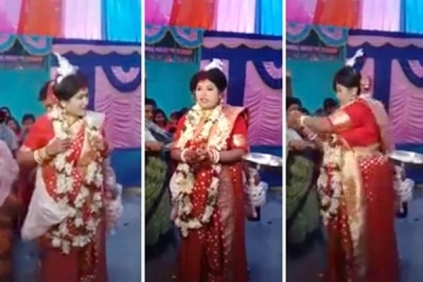 বিয়ের আসরেই প্রথা ভাঙলেন কনে, ভাইরাল ভিডিও!