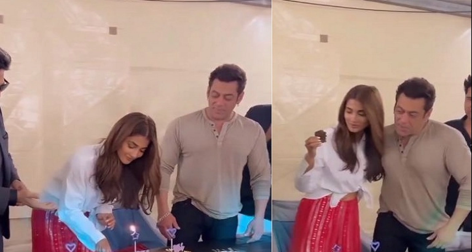 কেকে ছোট্ট কামড় বসিয়ে পূজাকে জড়িয়ে নিলেন সালমান