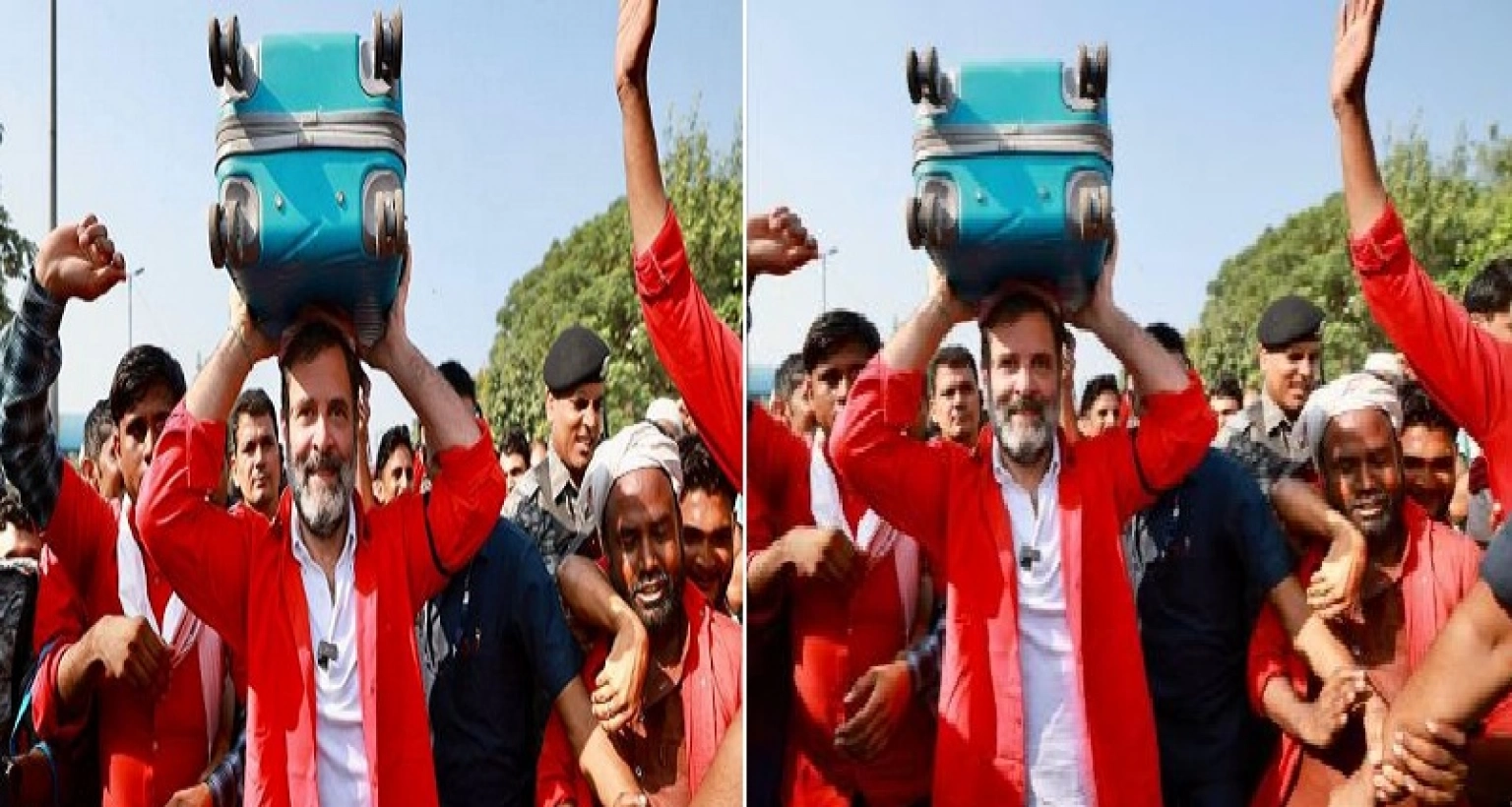 লাগেজ মাথায় রাহুল গান্ধী, ঘিরে রেখেছিলেন অসংখ্য কুলি!