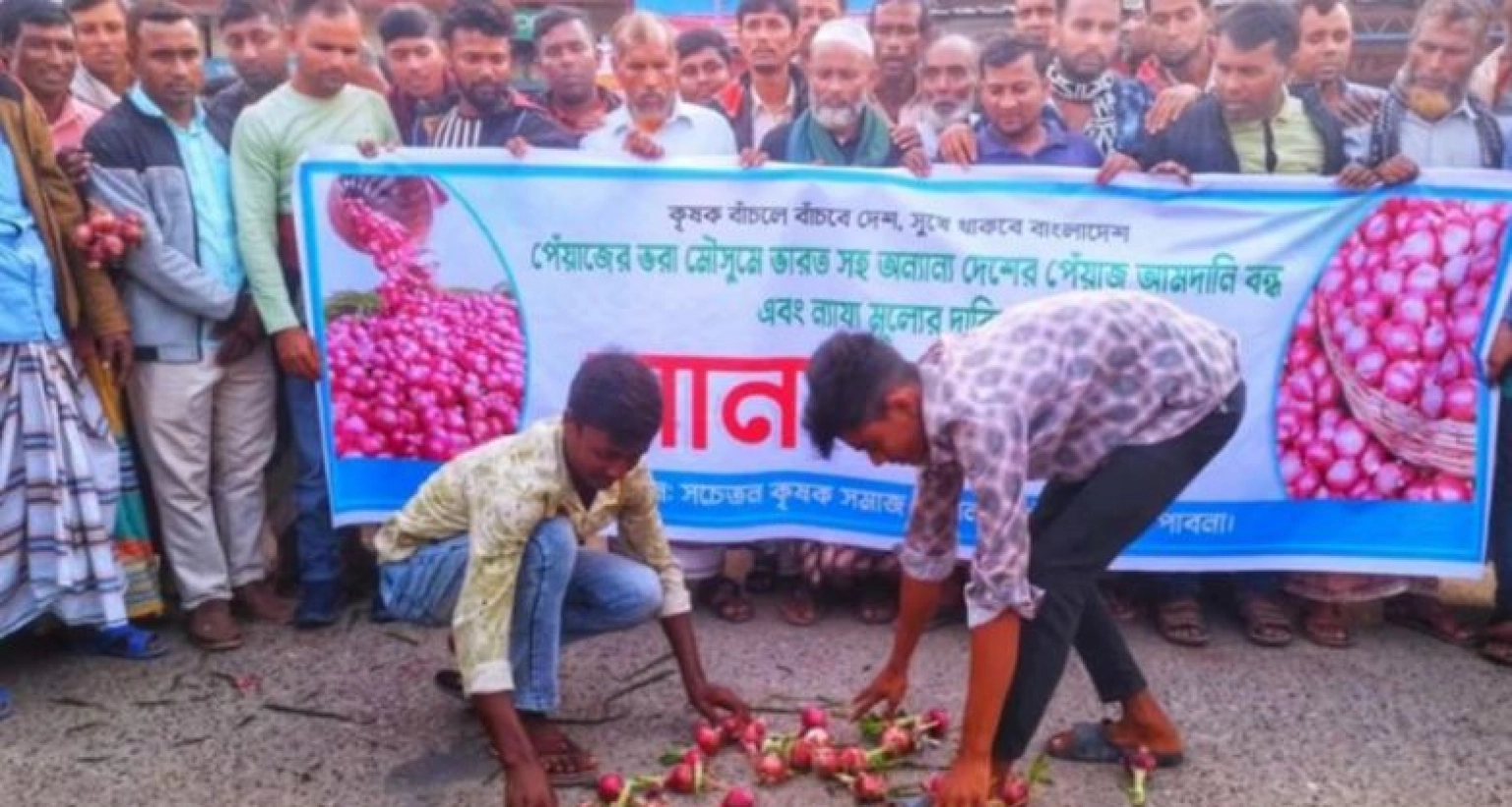 আমদানি বন্ধের দাবিতে বাংলাদেশের পেঁয়াজ চাষিদের বিক্ষোভ, এক লাফে যত কমলো দাম