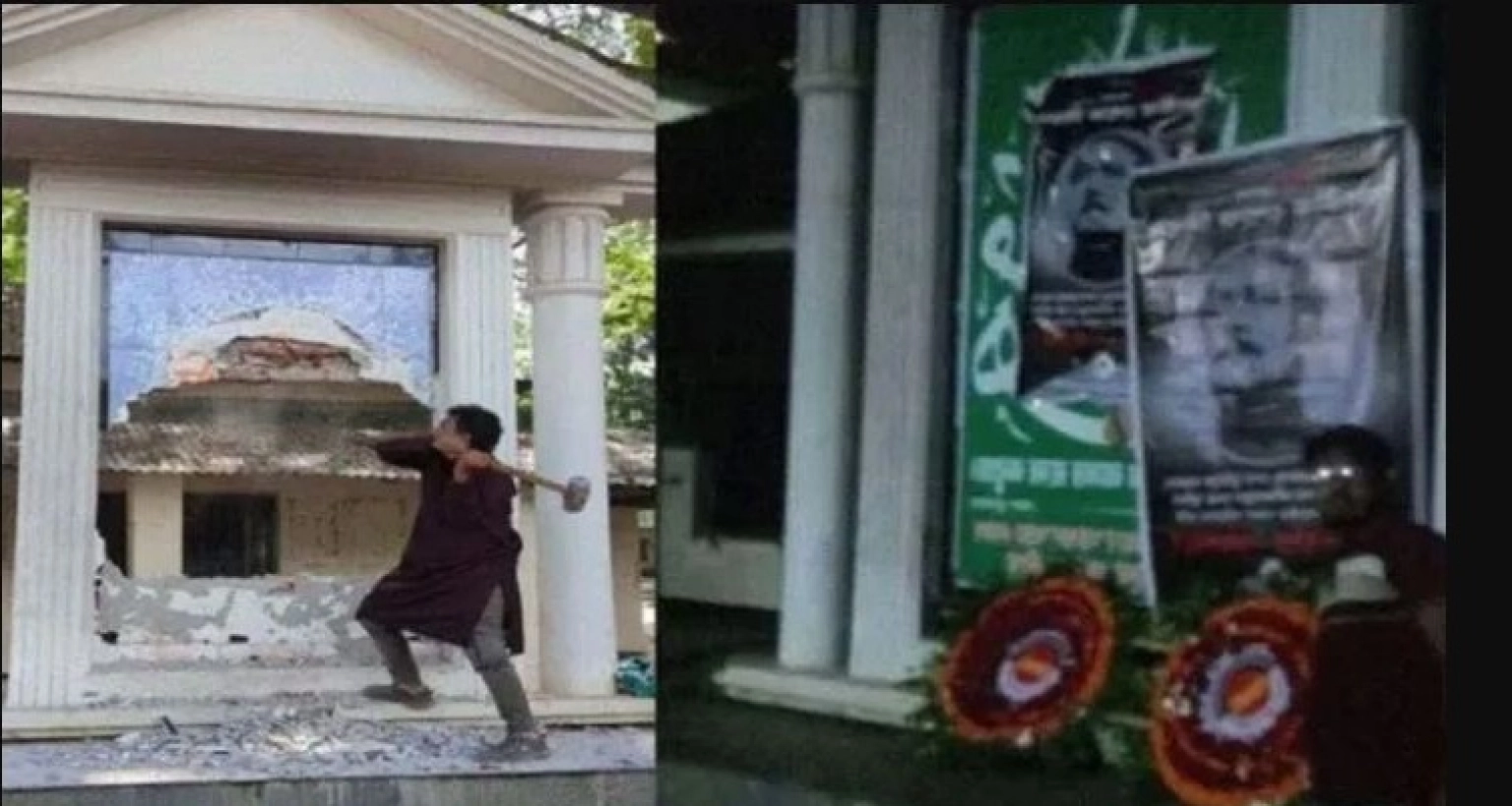 ১৫ আগস্ট দুই দফায় ভাঙা হলো বঙ্গবন্ধুর প্রতিকৃতি