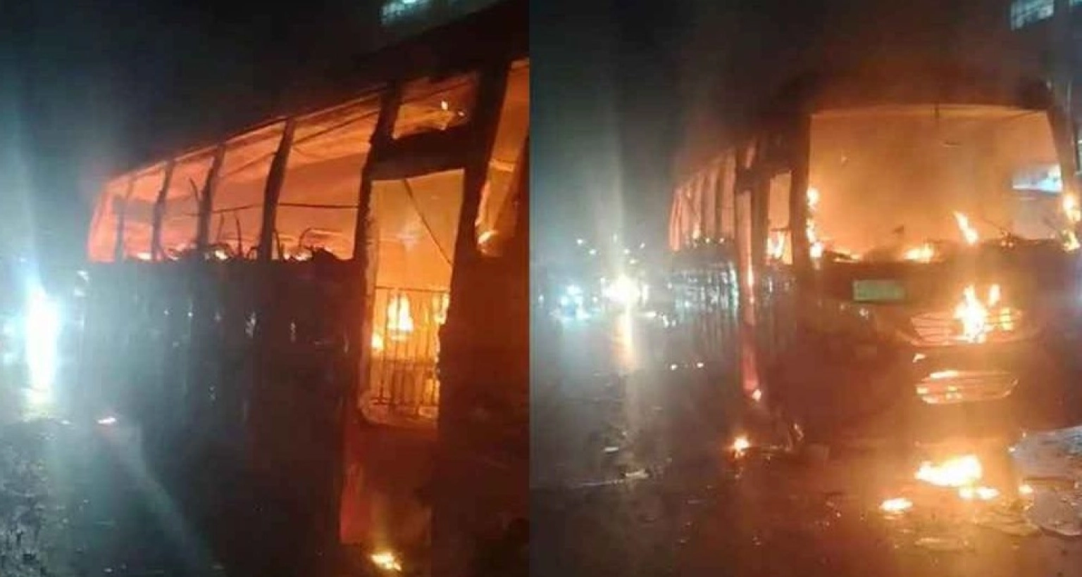 যাত্রীবাহী চলন্ত বাসে আগুন