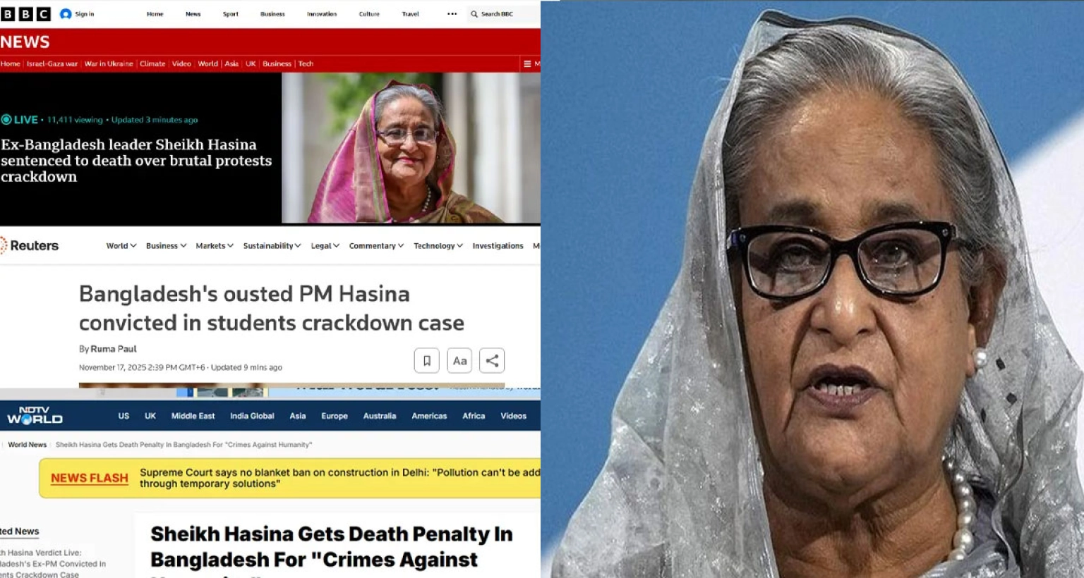 হাসিনার রায়ের খবরে যা শিরোনাম করলো বিশ্ব মিডিয়ায়