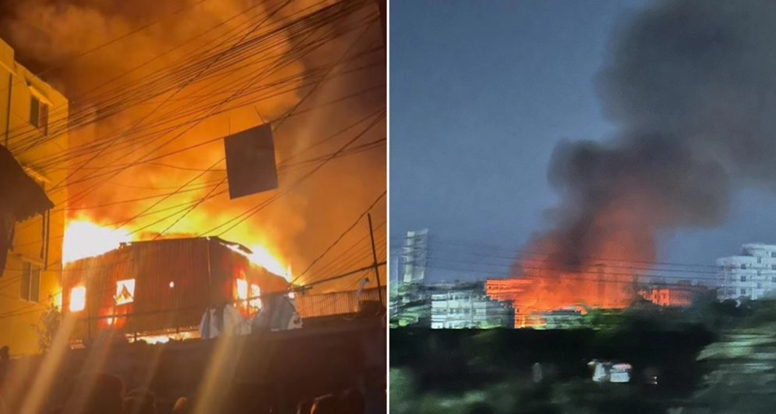 রাজধানীর কুড়িল বিশ্বরোড এলাকায় ভয়াবহ আগুন