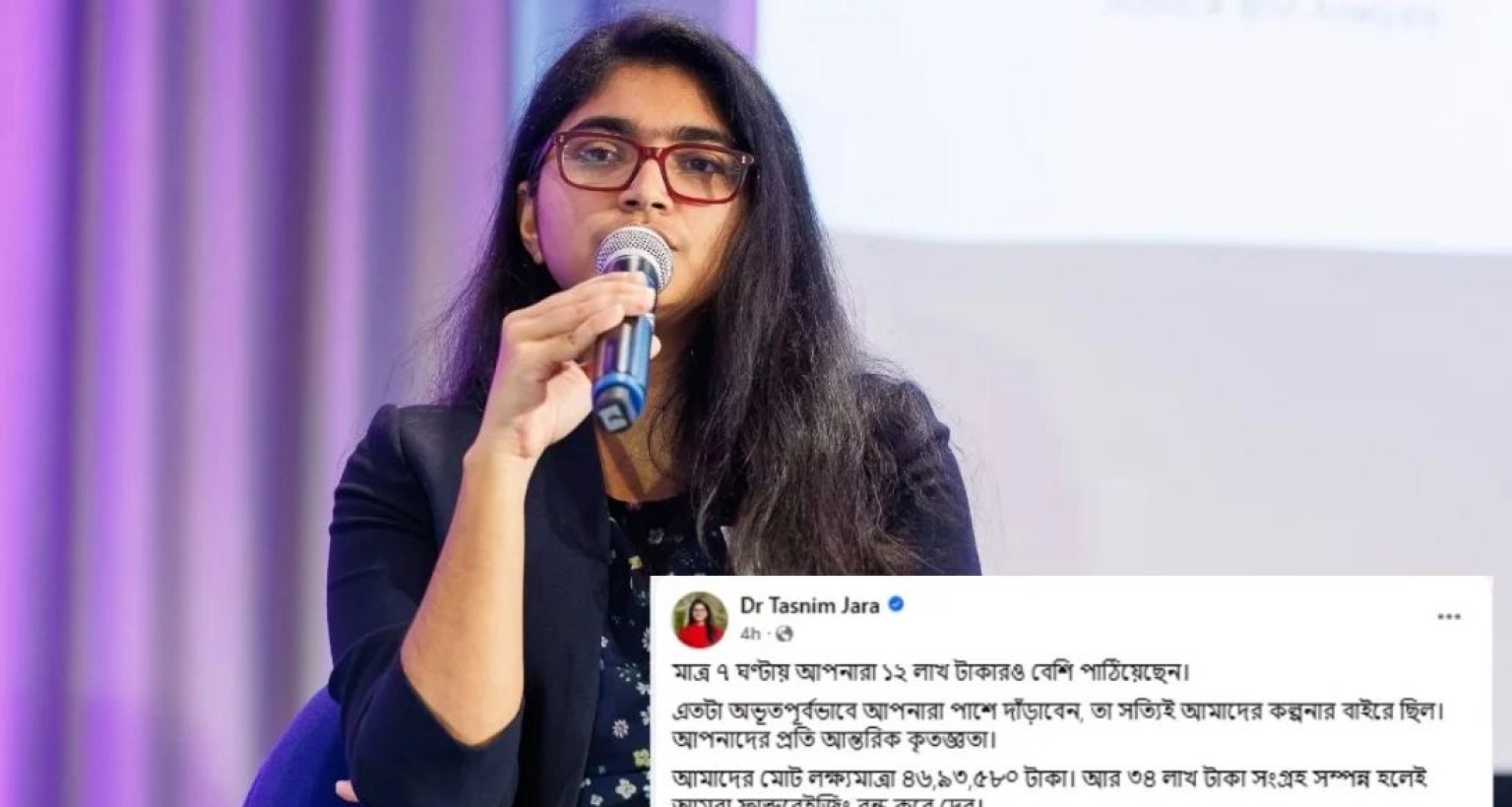 মাত্র ৭ ঘণ্টায় ১২ লাখ টাকা নির্বাচনী অনুদান পেলেন ডা. তাসনিম জারা