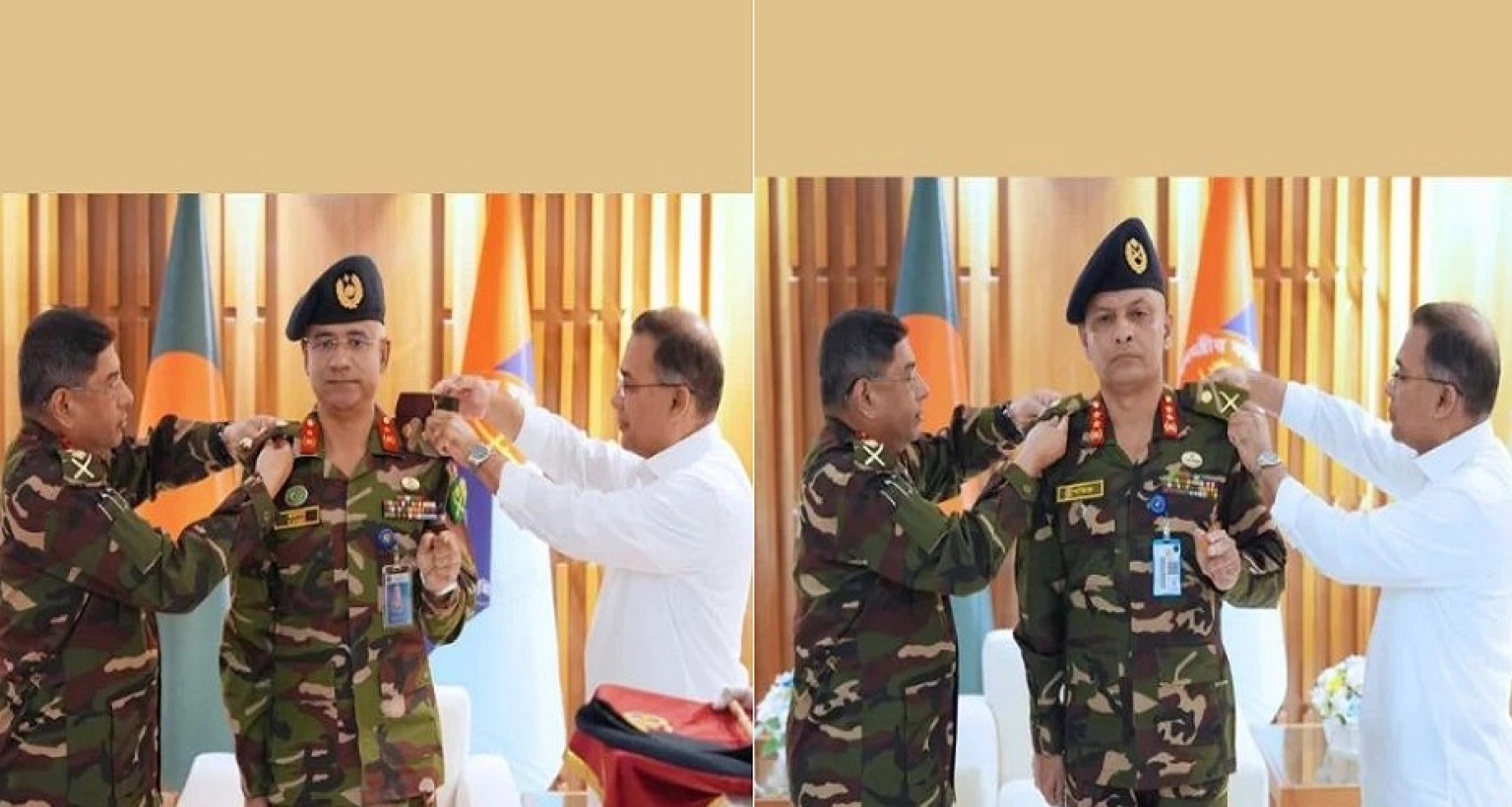 পদোন্নতিপ্রাপ্ত ২ সেনা কর্মকর্তাকে র‌্যাঙ্ক ব্যাজ পরালেন প্রধানমন্ত্রী