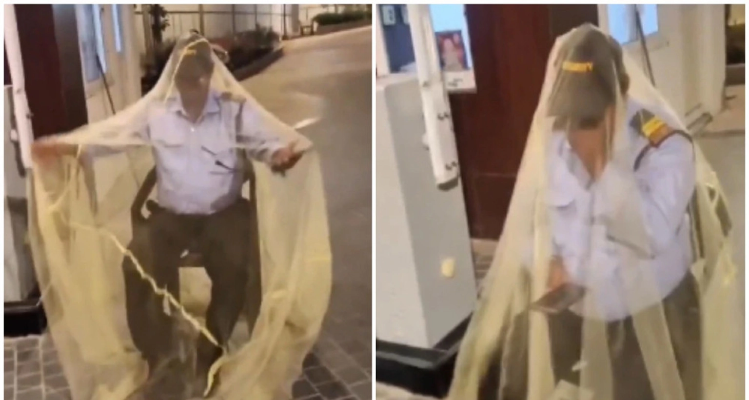 মশারির ভেতর বসে ‘ডিউটিতে’ নিরাপত্তা প্রহরী