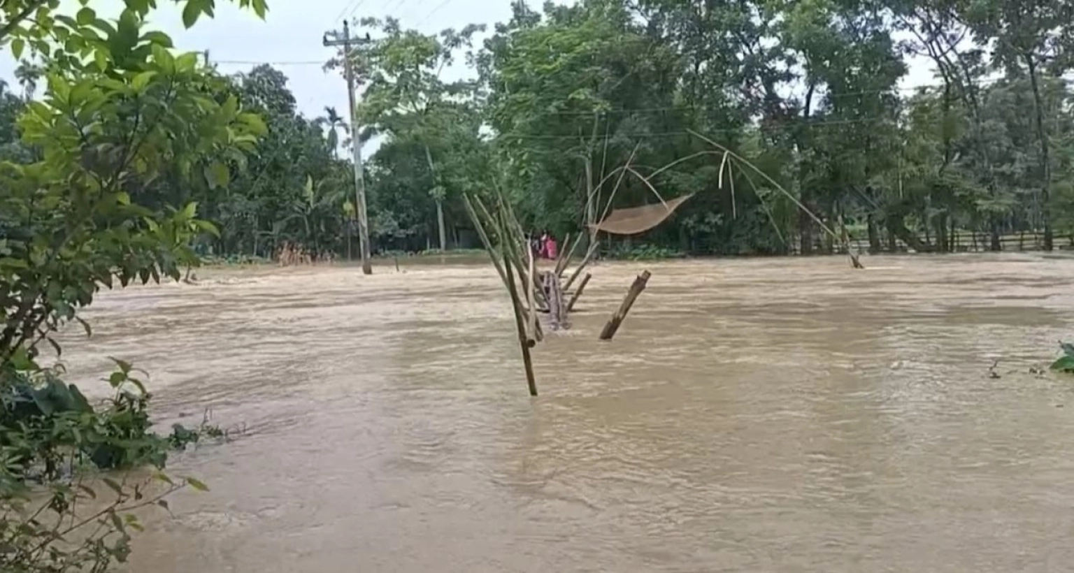 বাঁধ ভেঙে উপজেলার বিভিন্ন ইউনিয়নের হাজারো মানুষ পানিবন্দি