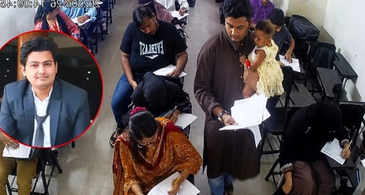  এক অনন্য দৃষ্টান্ত স্থাপন, শিক্ষার্থীর সন্তানকে কোলে নিয়ে পুরো পরীক্ষা নিলেন শিক্ষক