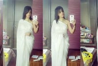 সাদা শাড়িতে মাহি