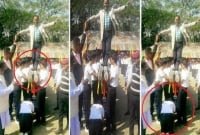 স্কুলছাত্রদের পিঠে চড়ে অনুষ্ঠানে আসলেন উপজেলা চেয়ারম্যান!