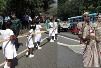 আজব বিয়ে, ৩ কি.মি লম্বা বিয়ের শাড়ি ধরতে রাজপথে আড়াইশ শিশু !