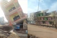 দিনদুপুরে রাস্তার মধ্যে হুড়মুড়িয়ে ভেঙে পড়লো তিনতলা বাড়ি!