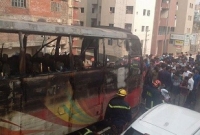 রাজধানীর মগবাজার ফ্লাইওভারে বাসে আগুন