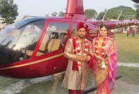 হেলিকপ্টার থেকে হাতিতে চেপে কনের বাড়িতে বর, এলাকায় তোলপাড়