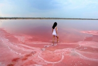 এক গোলাপী পানির হৃদ!