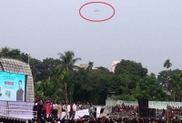 হেলিকপ্টার লো-ফ্লাই করে ছেলের জনসভা দেখলেন রাষ্ট্রপতি আবদুল হামিদ