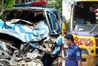 বাস ও পুলিশের পিকআপের মুখোমুখি সংঘর্ষ, ওসিসহ ১০ জন আহত