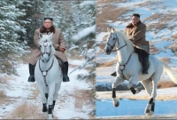 সাদা ঘোড়ায় চড়ে তুষারে ঢাকা পবিত্র পর্বত চূড়ায় ছুটছেন কিম জং উন