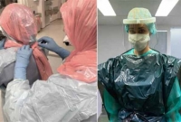 ব্রিটেনে ময়লা ফেলার ব্যাগ মাথায় দিয়ে সেবা দিচ্ছেন চিকিৎসকরা