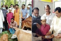 নারায়ণগঞ্জে মসজিদে বি'স্ফোরণ, নিহ'ত মুয়াজ্জিনের পরিবারকে এক লাখ টাকা ও বাছুরসহ তিনটি গাভি সহায়তা 