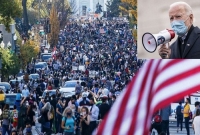 বাদ্যযন্ত্র বাজিয়ে বাইডেন সমর্থকদের উল্লাস হোয়াইট হাউসের সামনে