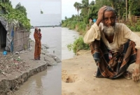 কাঁদছেন সাধনা বেগম, ভেঙে গেছে অর্ধেক বাড়ি, বাকিটুকু বিলীনের পথে!