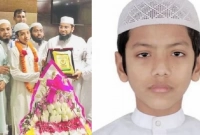 বিশ্বজয়ী বাংলাদেশের খুদে হাফেজ সালেহকে বিমানবন্দরে ফুলেল অভ্যর্থনা 