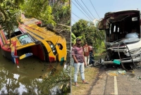 এক-বাসের-ধাক্কায়-পুকুরে-গিয়ে-পড়ল-আরেক-বাস